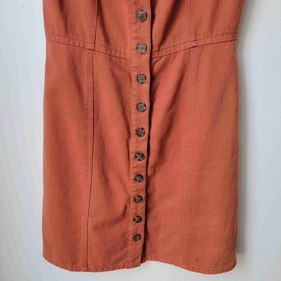 Chloe & Katie Overall Orange Rust Sleeveless Button Front Cotton Linen Medium - Picture 4 of 8